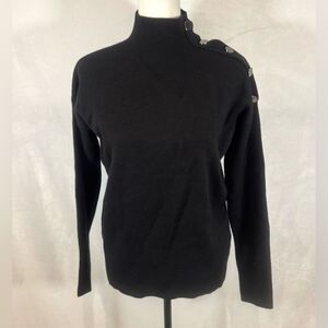 Tahari super soft black button mock neck sweater size XS